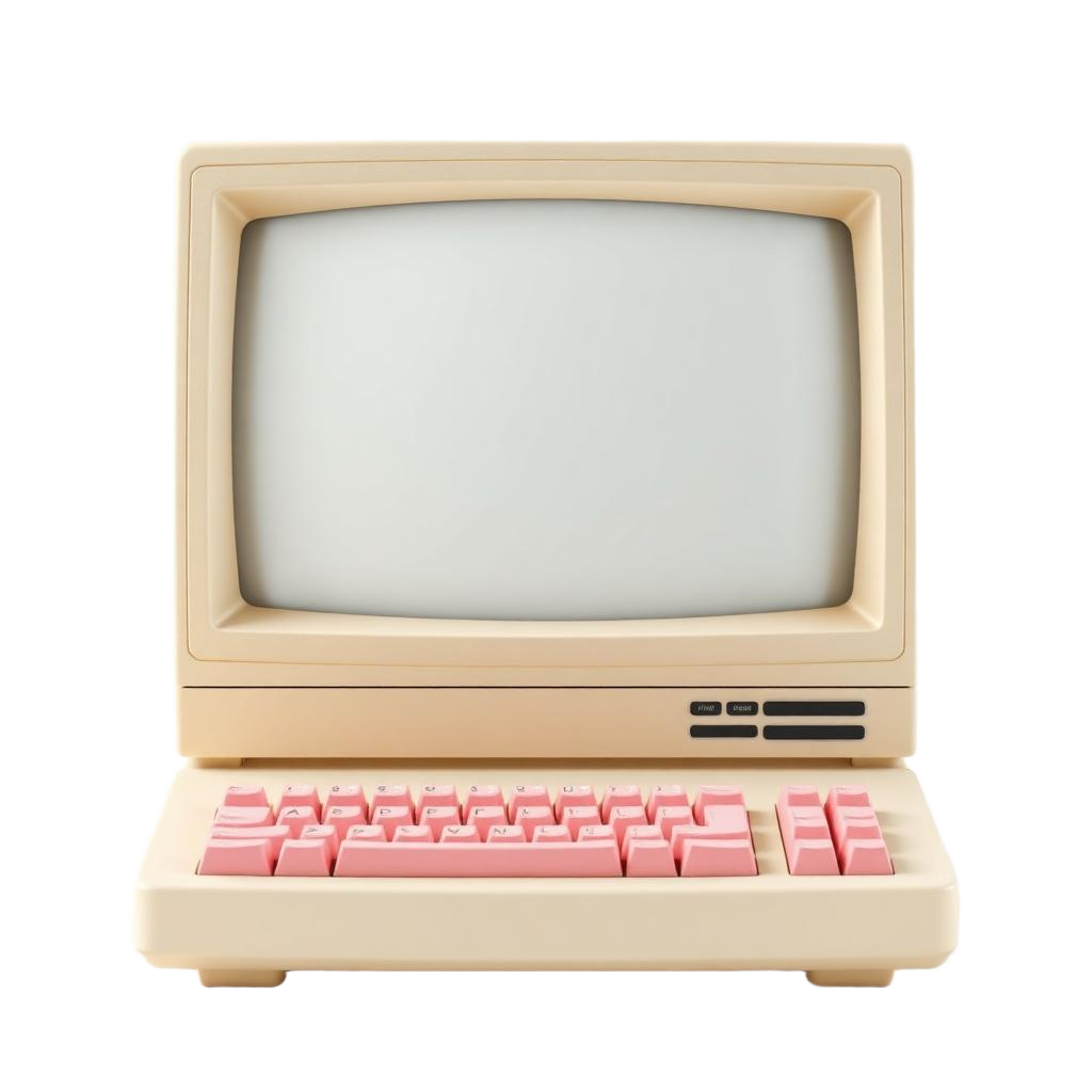 Retro beige CRT computer with pink keyboard